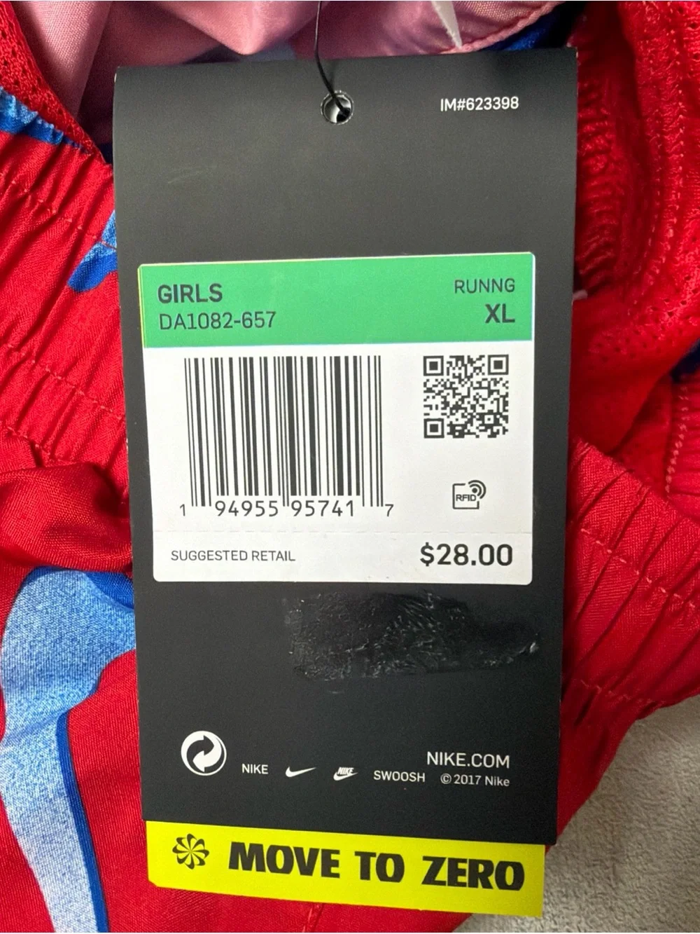 Girls’ Nike Athletic Shorts with Red, Blue & White Swoosh Print NWT with SNAG XL